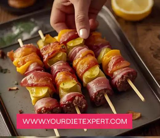 Keto Bacon Cheeseburger Kebabs 3