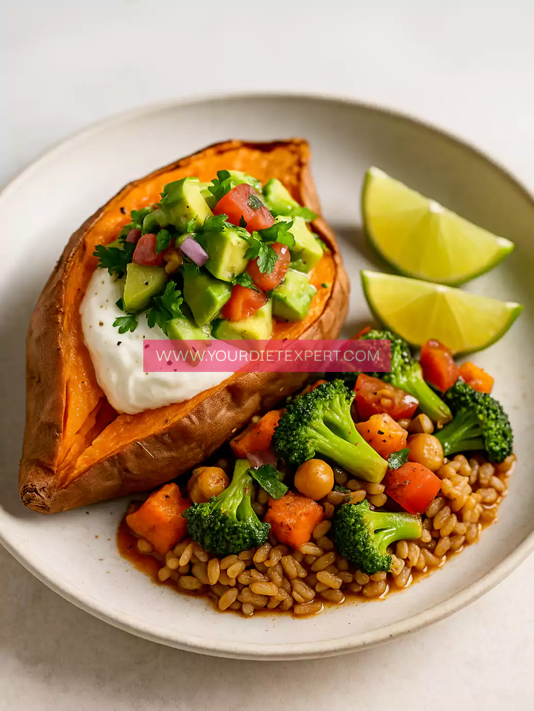 Baked Sweet Potato with Greek Yogurt & Avocado Salsa