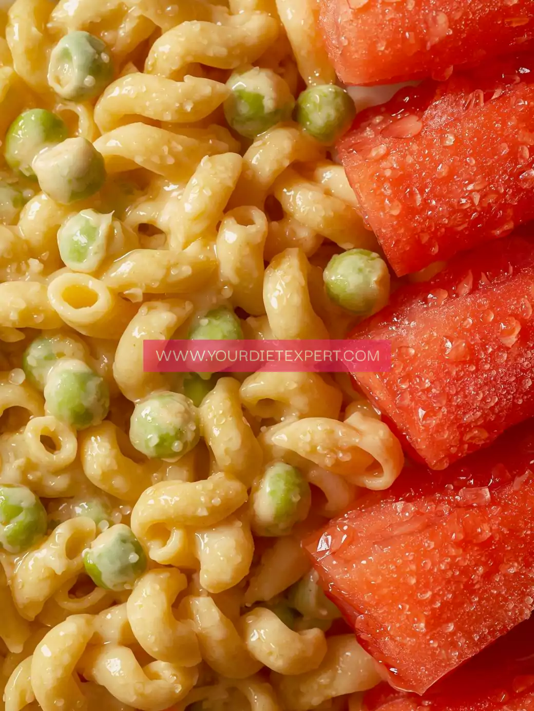 Creamy Cheese Pasta with Peas + Watermelon
