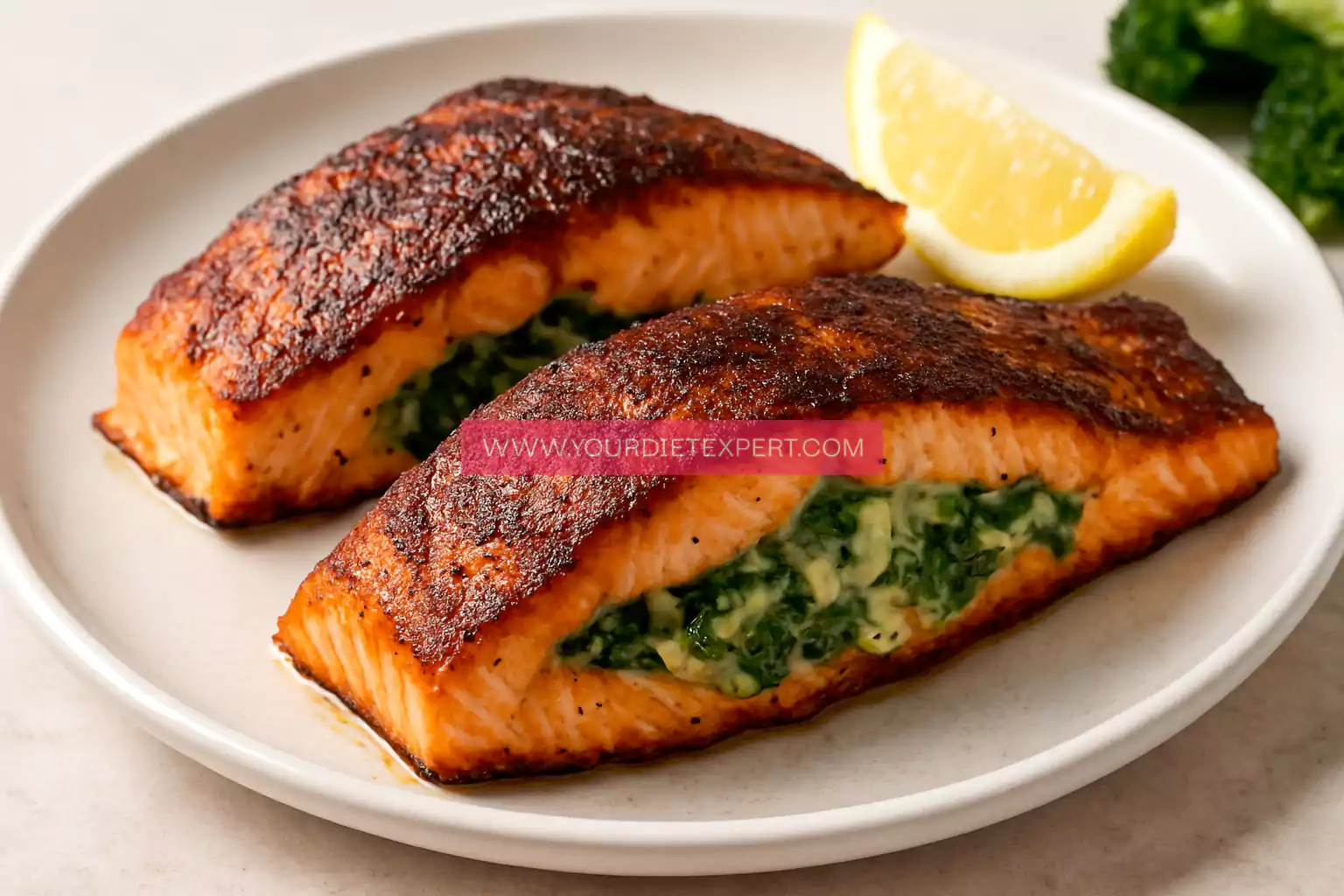 High-Protein Blackened Salmon Stuffed with Spinach & Parmesan (Easy, Juicy & Flavor-Packed!)