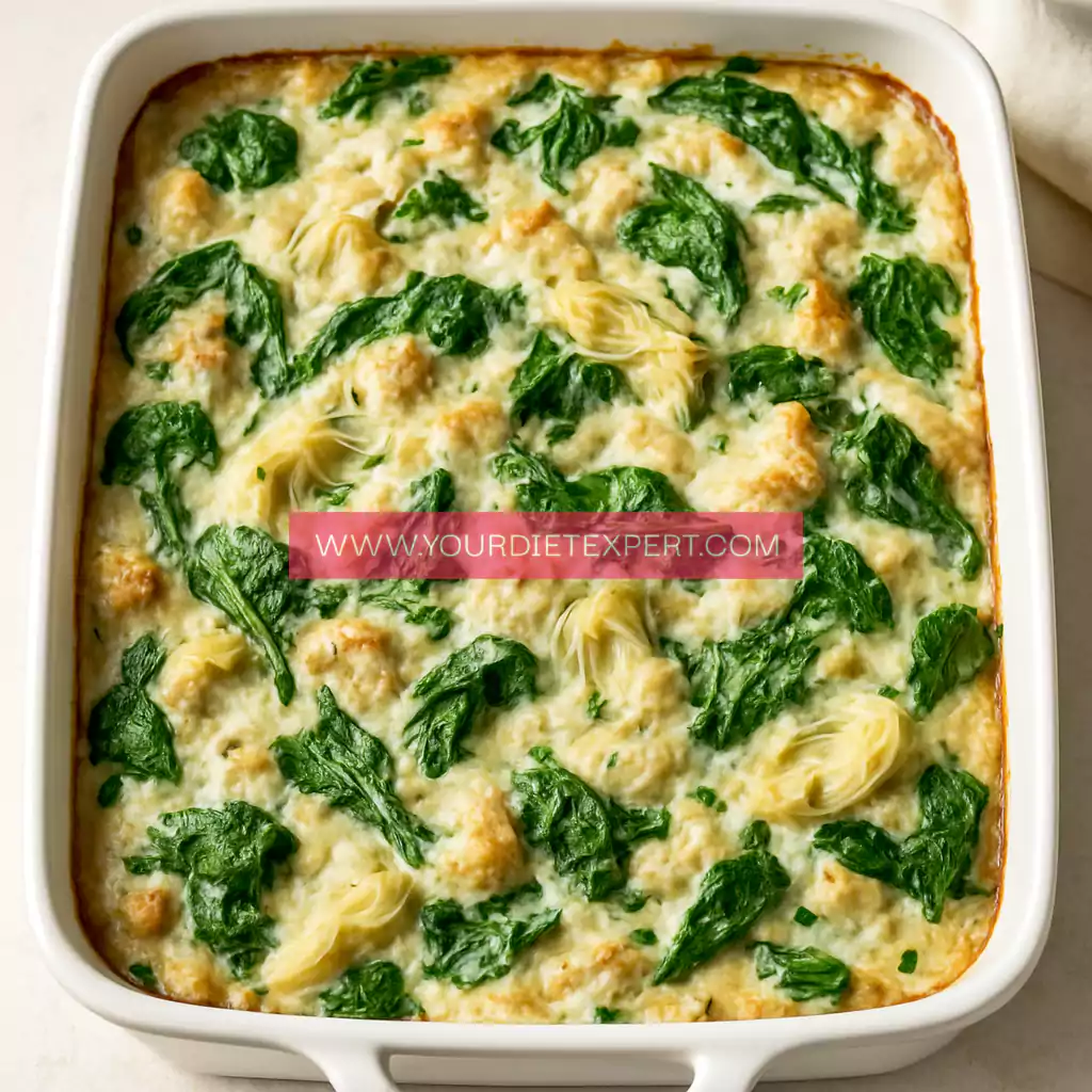 High-Protein Spinach & Artichoke Chicken Bake – Creamy, Healthy & Meal-Prep Friendly