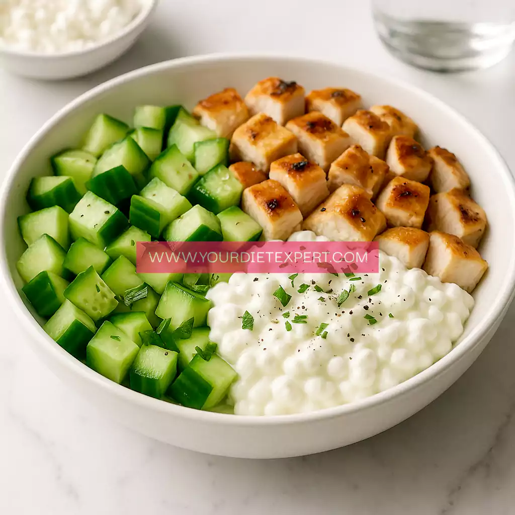Low-Carb High-Protein Chicken & Cucumber Bowl – Easy Cottage Cheese Power Lunch
