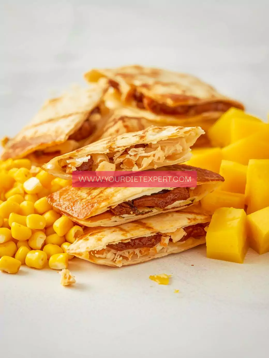 Mini Chicken Quesadillas + Corn + Mango Cubes