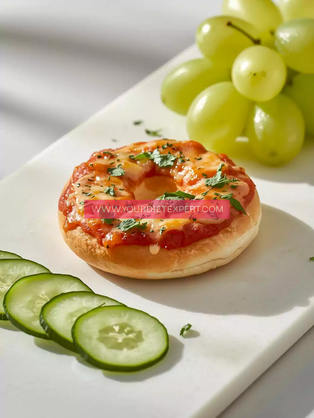 Mini Pizza Bagel + Cucumber + Grapes (halved)