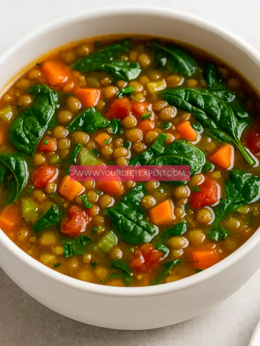 Veggie-Packed Lentil Soup with Spinach