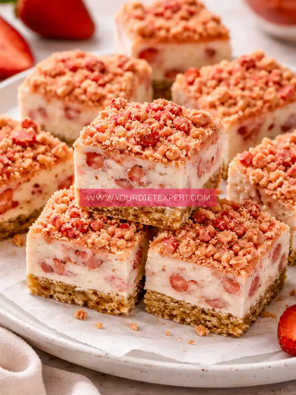 Keto Strawberry Crunch Cheesecake Chunks (Sugar-Free, No-Bake & Low Carb)