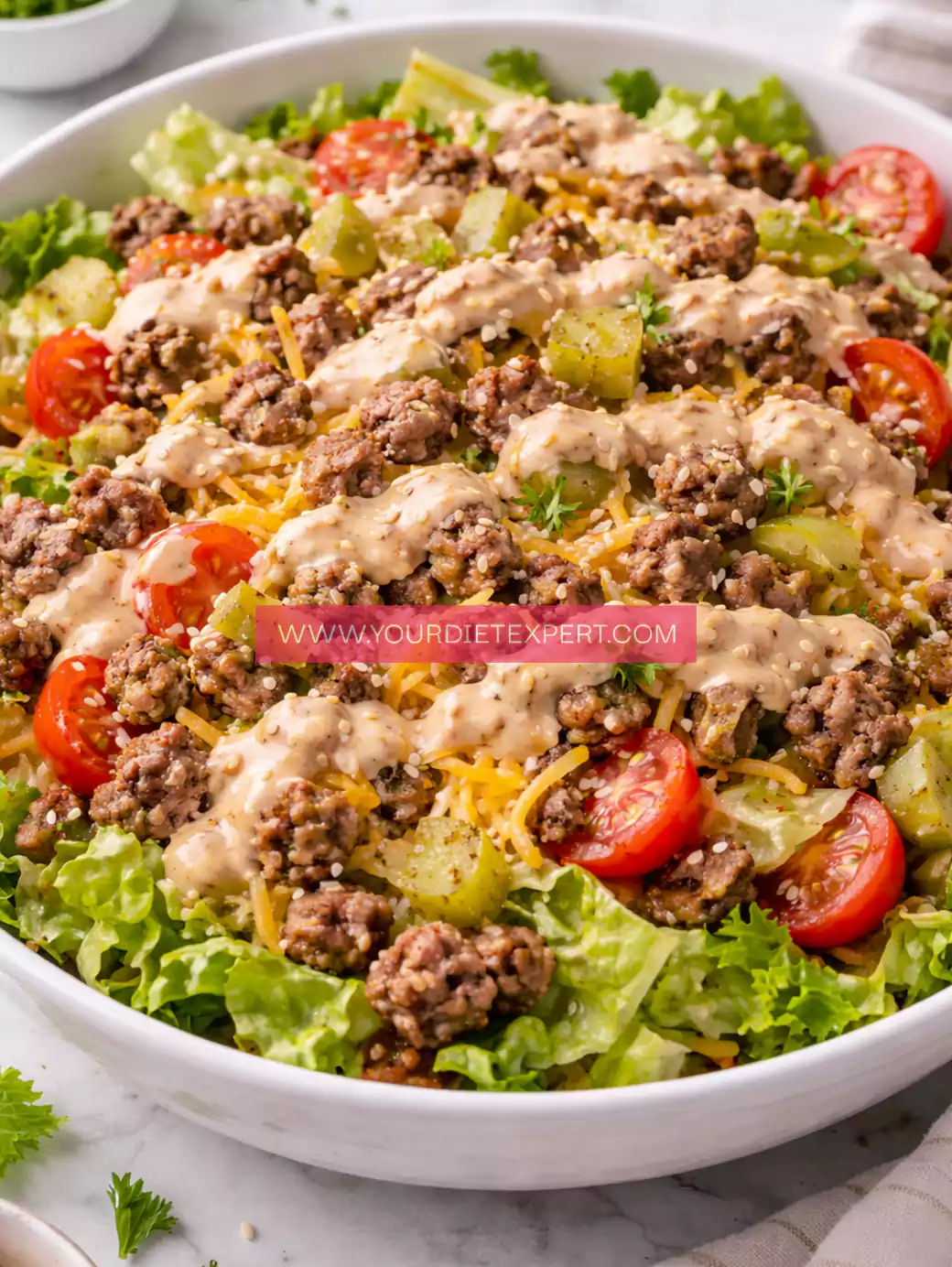 Keto Big Mac Salad (Low-Carb Cheeseburger Bowl with Special Sauce)