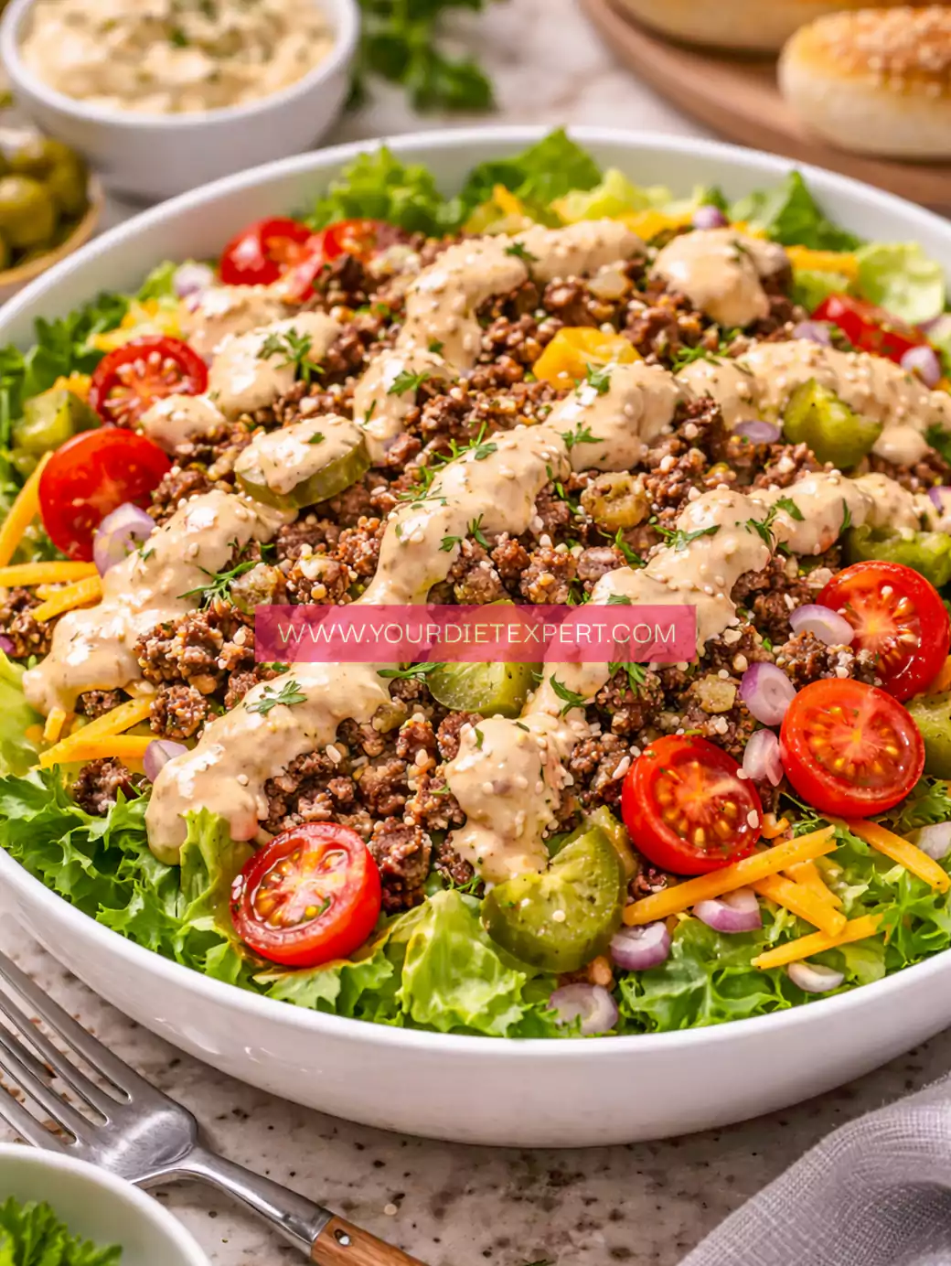 High-Protein Big Mac Salad (Easy Healthy Big Mac Bowl Recipe)