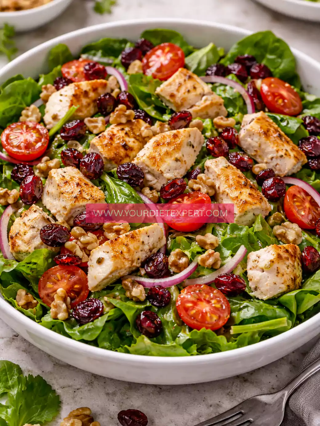 High-Protein Chicken Salad with Greens & Cranberries (Healthy Protein-Packed Lunch)