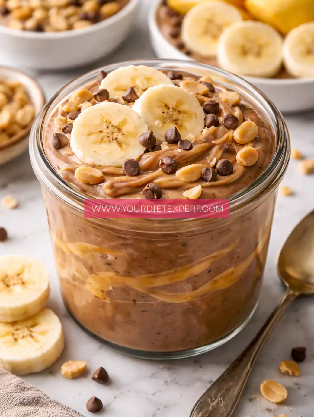 High-Protein Chocolate Peanut Butter Banana Pudding (Easy Healthy Dessert, 30g Protein)