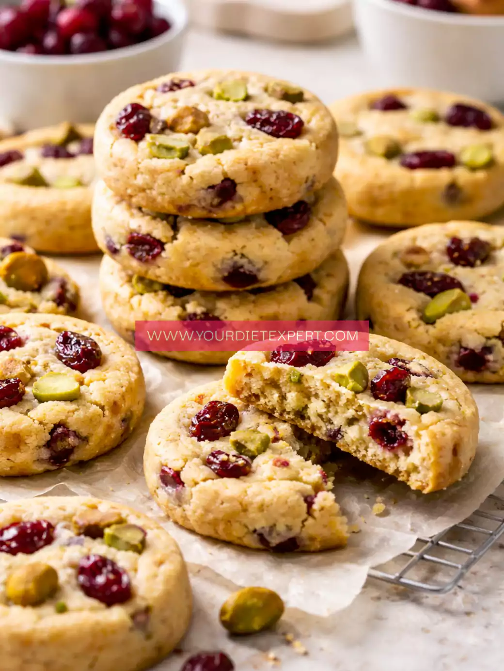 High-Protein Cranberry Pistachio Shortbread Cookies (Healthy, Low Sugar & Buttery Soft)