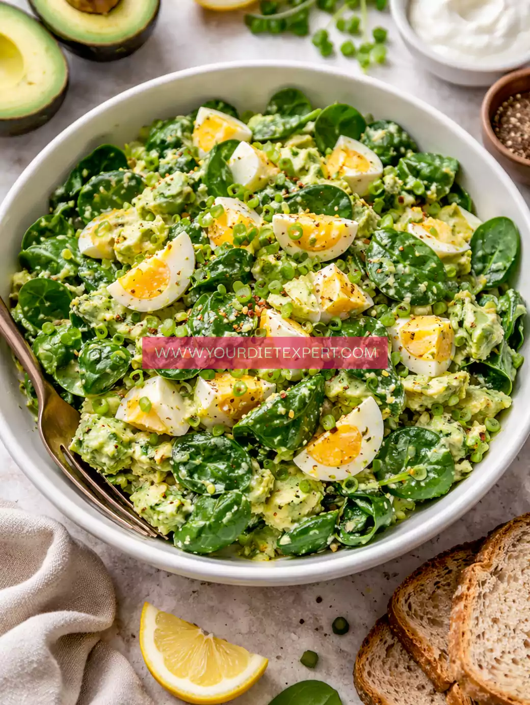 High-Protein Creamy Avocado Egg Spinach Salad (Healthy & Easy)