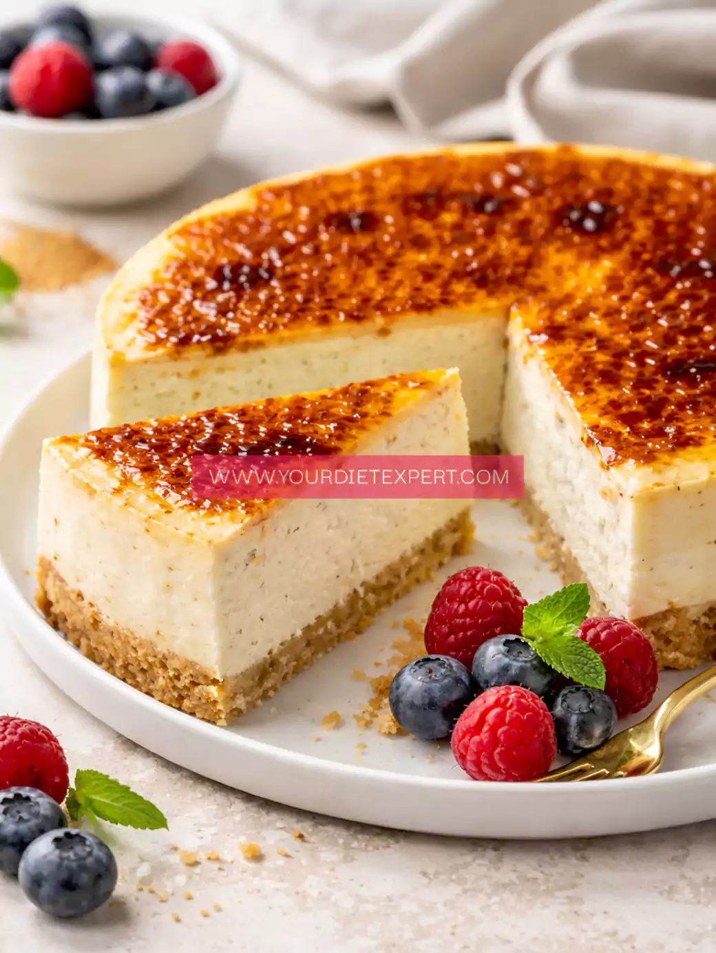 High-Protein Crème Brûlée Cheesecake (Healthy, Low Sugar & Creamy Dessert)
