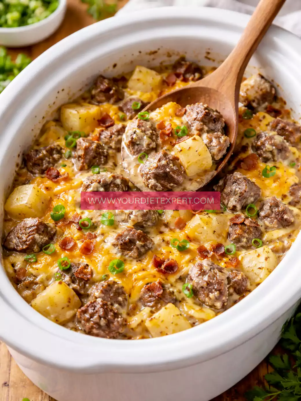 High-Protein Crockpot Loaded Steak and Potato Bake (Easy Slow Cooker Dinner)