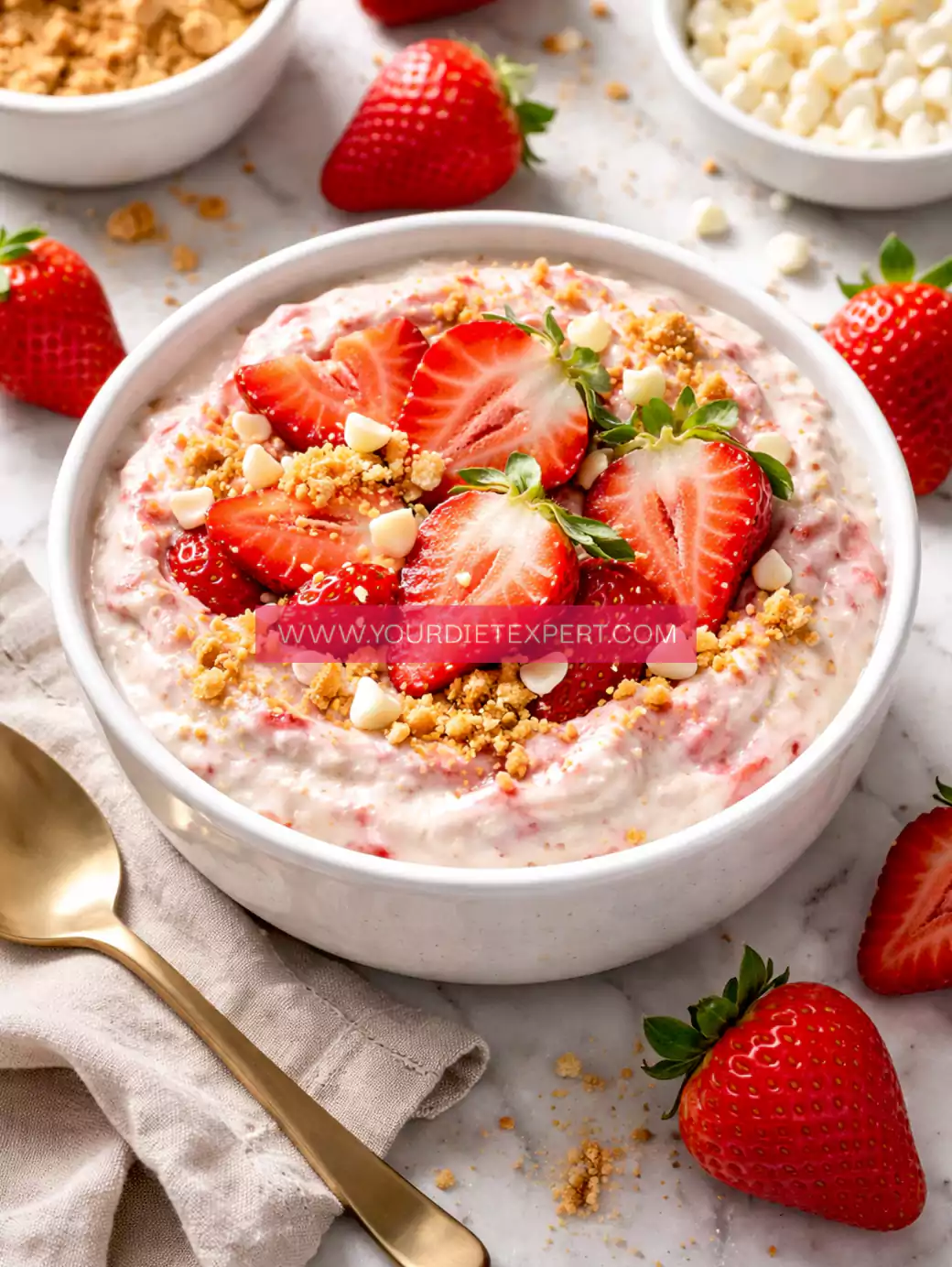 High-Protein Strawberry Cheesecake Yogurt Bowl (Easy Healthy Dessert, 25g Protein)