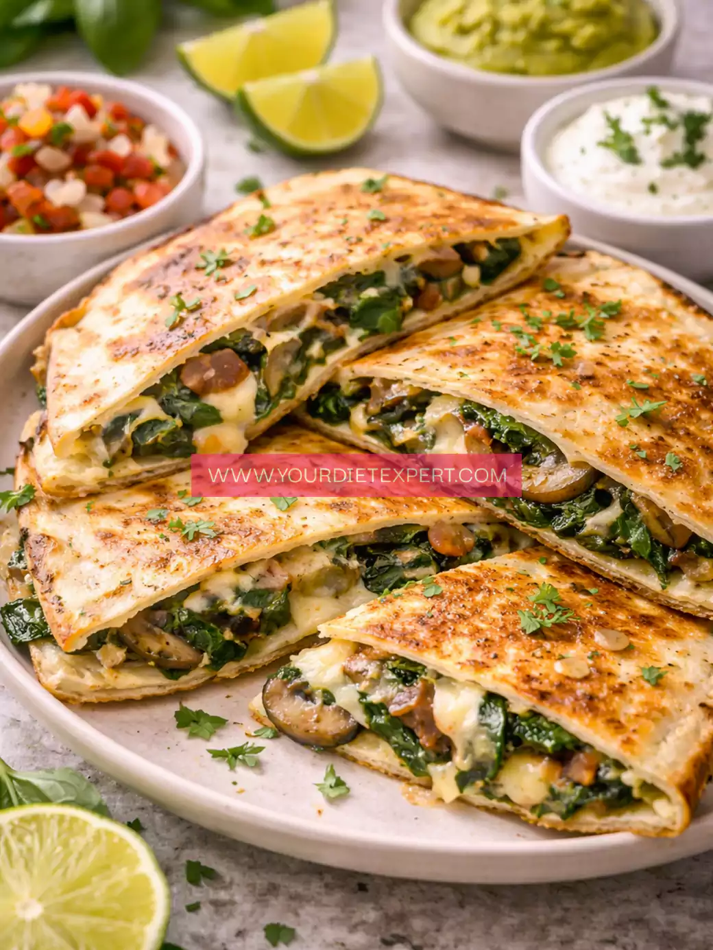 Keto Baked Spinach Mushroom Quesadillas (Low-Carb, Gluten-Free Quesadilla)