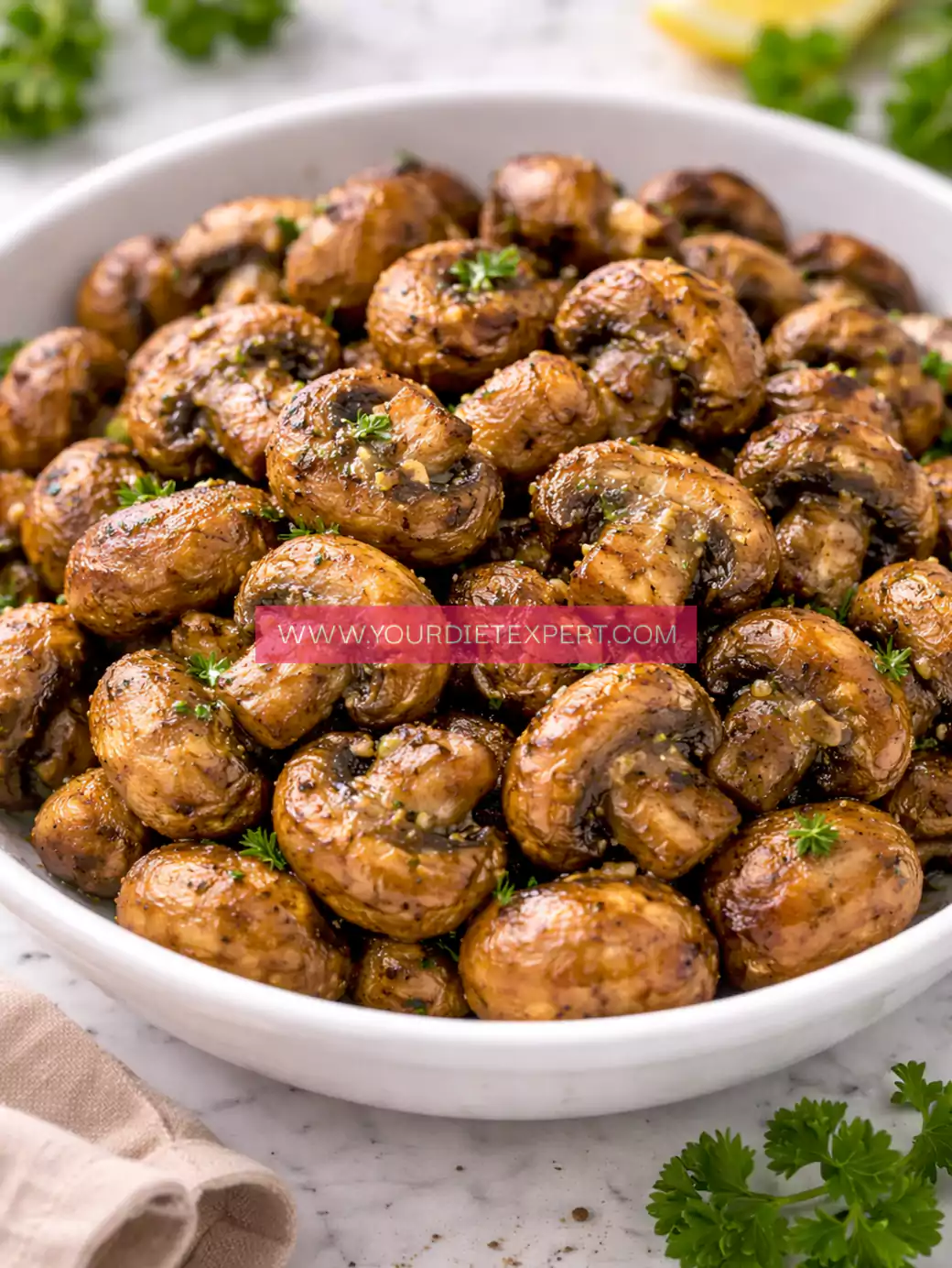 Easy Keto Air Fryer Mushrooms (Low Carb, Garlic Butter & Crispy)