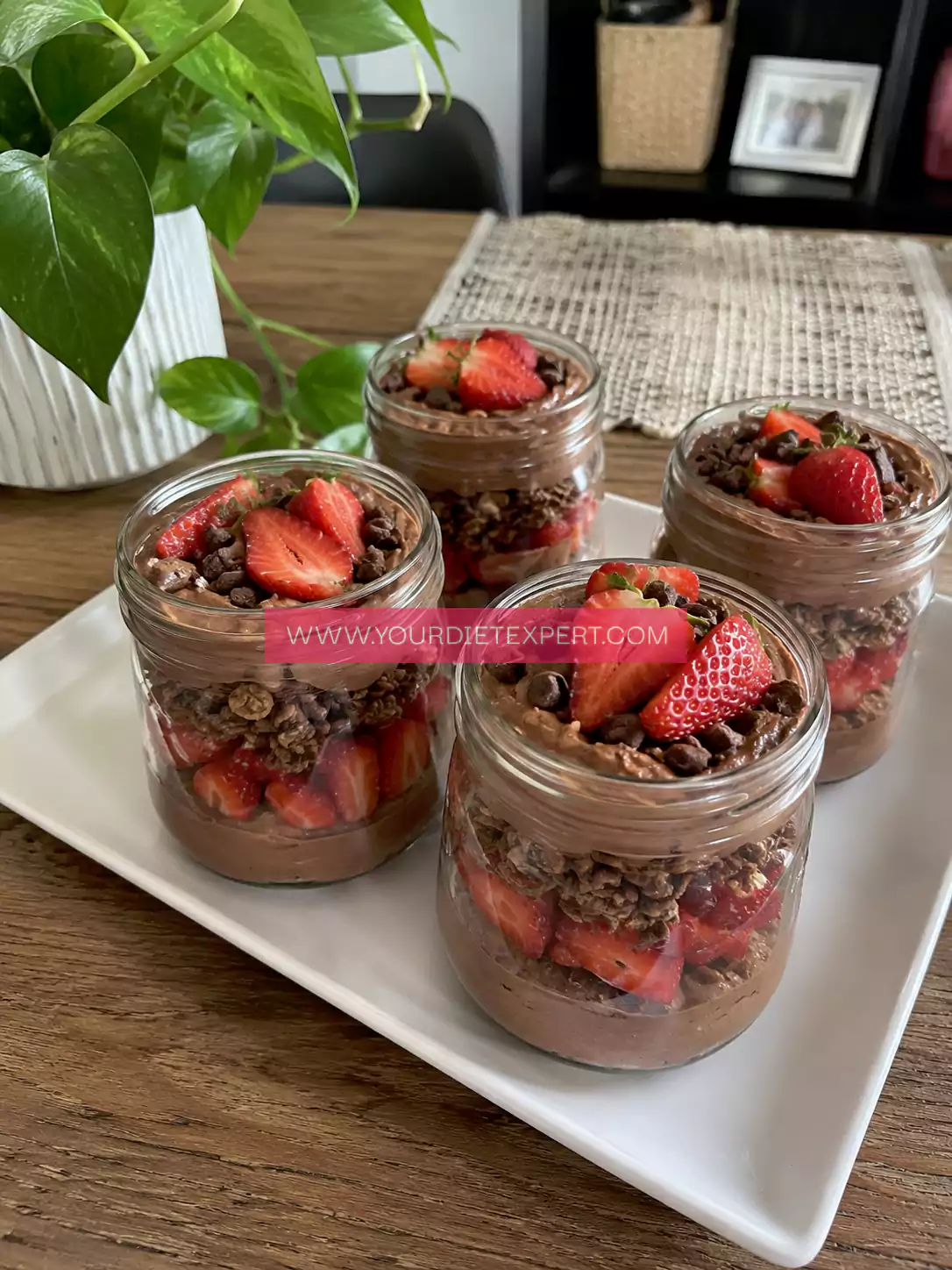 High-Protein Chocolate Strawberry Crunch Jars