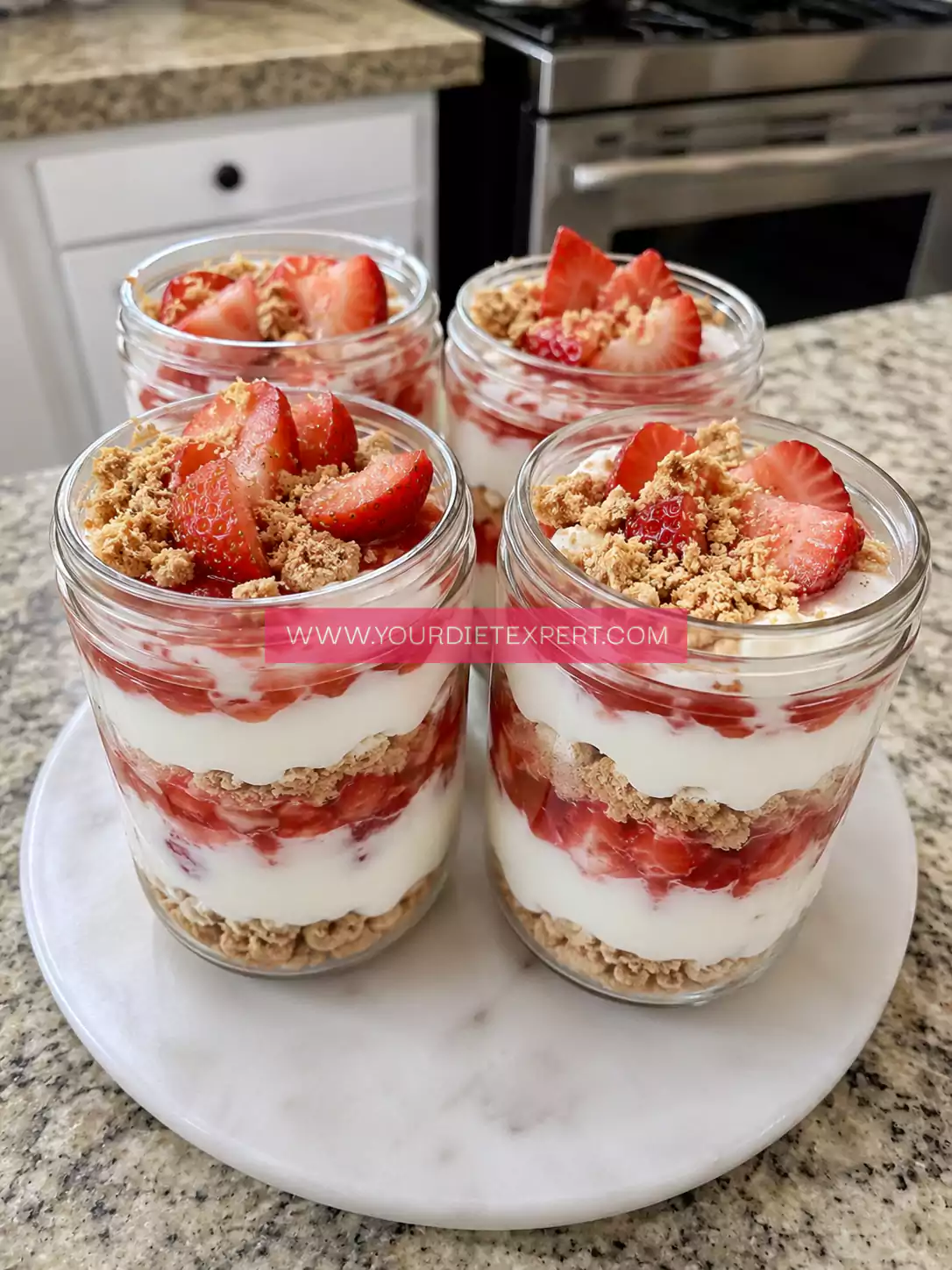 High-Protein Strawberry Cheesecake Yogurt Jars