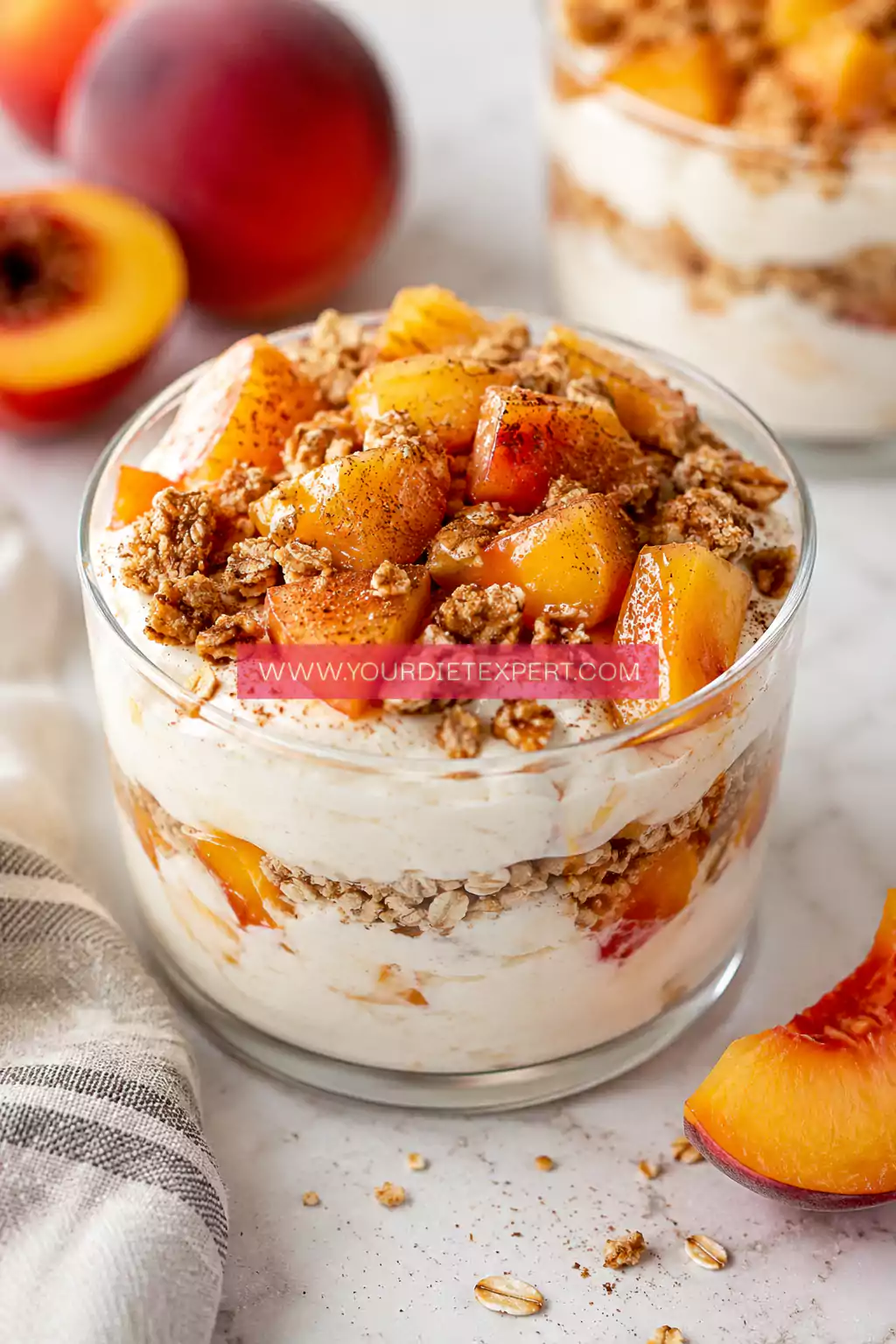 High-Protein Peach Cobbler Cheesecake Fluff